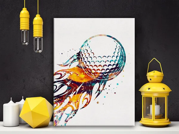 Multicolor_Golf_Ball_Watercolor_Poster_Canvas_Wall_Art_|_For_Home_Office_-_Golf_Sports_Canvas_Print_Wall_Art_Painting_Ready_To_Hang_Golfer_Sports_Lovers_Gifts_-_Easel_&_Hanging_Hook_12_X_16_Inch