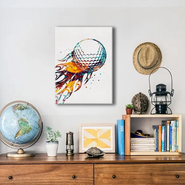 Multicolor_Golf_Ball_Watercolor_Poster_Canvas_Wall_Art_|_For_Home_Office_-_Golf_Sports_Canvas_Print_Wall_Art_Painting_Ready_To_Hang_Golfer_Sports_Lovers_Gifts_-_Easel_&_Hanging_Hook_12_X_16_Inch