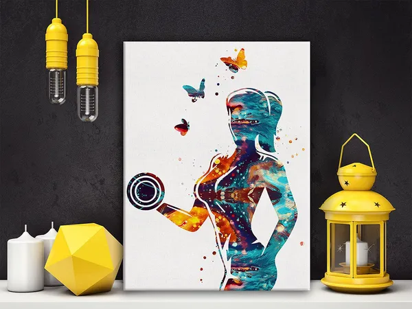 Multicolor_Fitness_Girl_Watercolor_Poster_Canvas_Wall_Art_|_For_Home/Bedroom/Gym_Decor_-_Female_Woman_Dumbbells_Weight_Lifting_Canvas_Print_Wall_Art_Painting_Ready_To_Hang_Gifts_-_Easel_&_Hanging_Hook_12_X_16_Inch