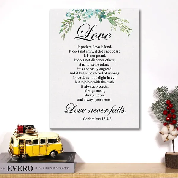 Multicolor_Christian_Canvas_Wall_Art_Love_Is_Patient_Love_Is_Kind_1_Corinthians_13:4-8_Canvas_Print_Positive_Scripture_Canvas_Painting_Home_Bedroom_Wall_Decor_Framed_Wedding_Gift_12_X_16_Inch