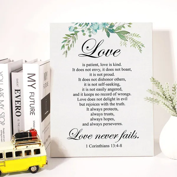 Multicolor_Christian_Canvas_Wall_Art_Love_Is_Patient_Love_Is_Kind_1_Corinthians_13:4-8_Canvas_Print_Positive_Scripture_Canvas_Painting_Home_Bedroom_Wall_Decor_Framed_Wedding_Gift_12_X_16_Inch