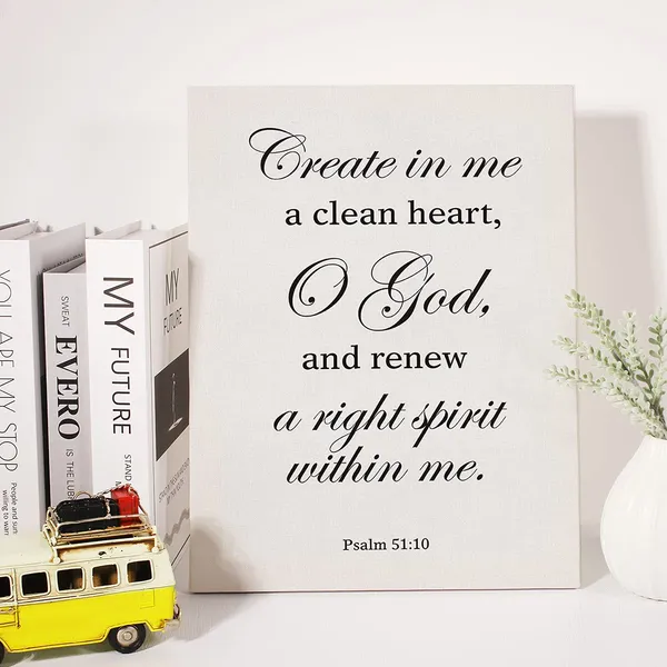 Multicolor_Christian_Canvas_Wall_Art_Create_In_Me_A_Clean_Heart_Psalm_51:10_Canvas_Print_Bible_Verse_Scripture_Canvas_Painting_Home_Wall_Decor_Framed_Gift_12_X_16_Inch