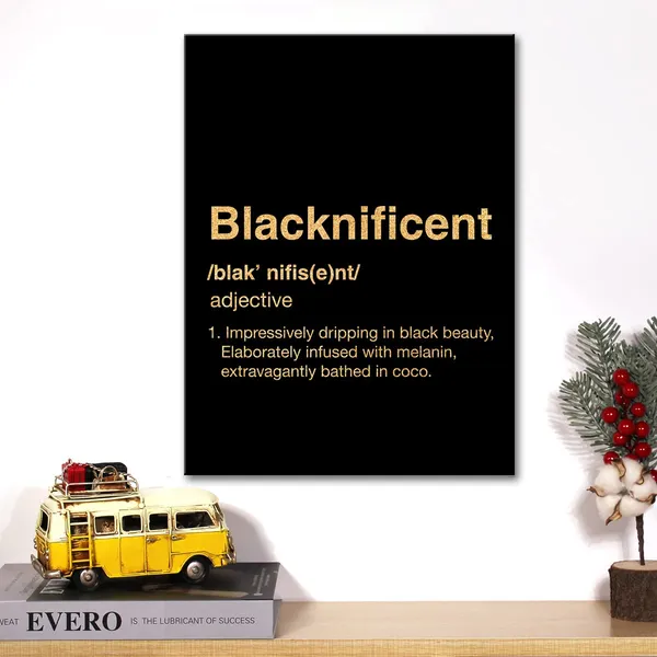 Multicolor_Black_Woman_Canvas_Wall_Art_Motivational_Blacknificent_Woman_Positive_Quotes_Gold_Foil_Art_Print_Framed_Canvas_Painting_Artwork_Home_Decor_Gifts_12_X_16_Inch