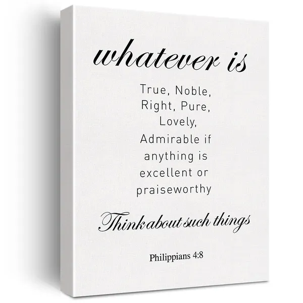 Multicolor_Christian_Canvas_Wall_Art_Philippians_4:8_Whatever_Is_True_Noble_Right_Pure_Lovely_Admirable_Canvas_Print_Positive_Scripture_Canvas_Painting_Home_Wall_Decor_Framed_Gift_12_X_16_Inch
