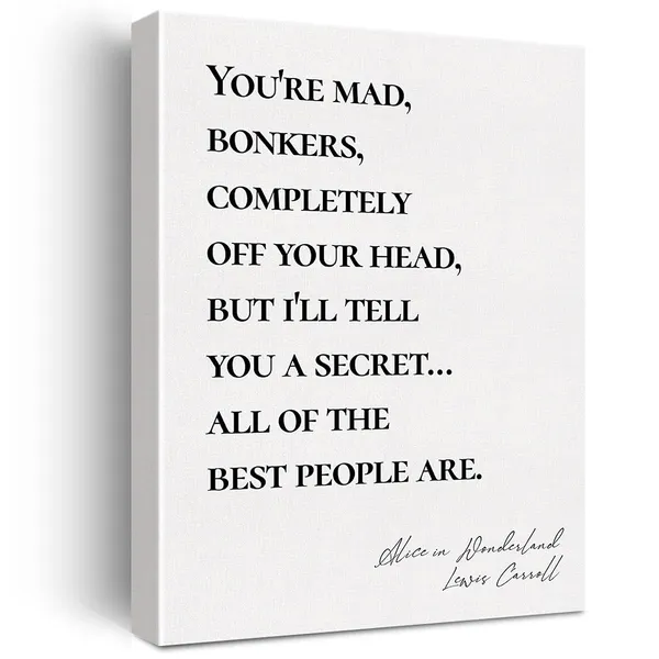 Multicolor_Canvas_Wall_Art_Inspirational_Alice_In_Wonderland_Quote_You'Re_Mad_Bonkers_Canvas_Print_Positive_Canvas_Painting_Home_Bedroom_Wall_Decor_Framed_Gift_12_X_16_Inch