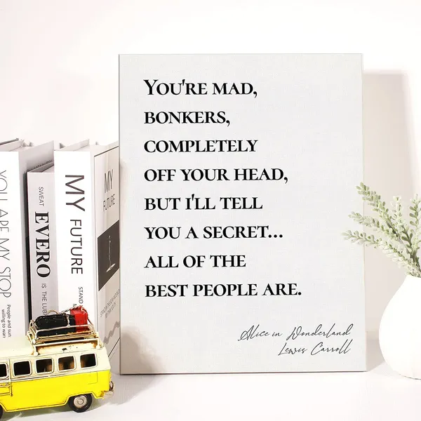 Multicolor_Canvas_Wall_Art_Inspirational_Alice_In_Wonderland_Quote_You'Re_Mad_Bonkers_Canvas_Print_Positive_Canvas_Painting_Home_Bedroom_Wall_Decor_Framed_Gift_12_X_16_Inch