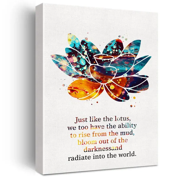 Multicolor_Just_Like_The_Lotus_Inspirational_Quote_Canvas_Wall_Art_Lotus_Flower_Watercolor_Canvas_Print_Positive_Canvas_Painting_Wall_Decor_Framed_Gift_12_X_16_Inch
