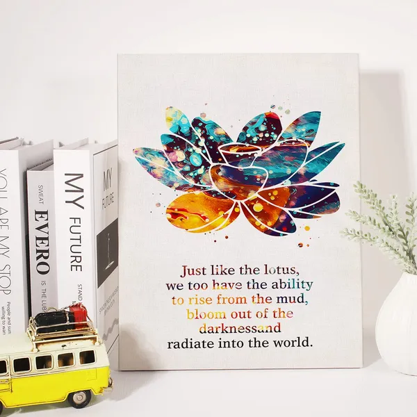 Multicolor_Just_Like_The_Lotus_Inspirational_Quote_Canvas_Wall_Art_Lotus_Flower_Watercolor_Canvas_Print_Positive_Canvas_Painting_Wall_Decor_Framed_Gift_12_X_16_Inch