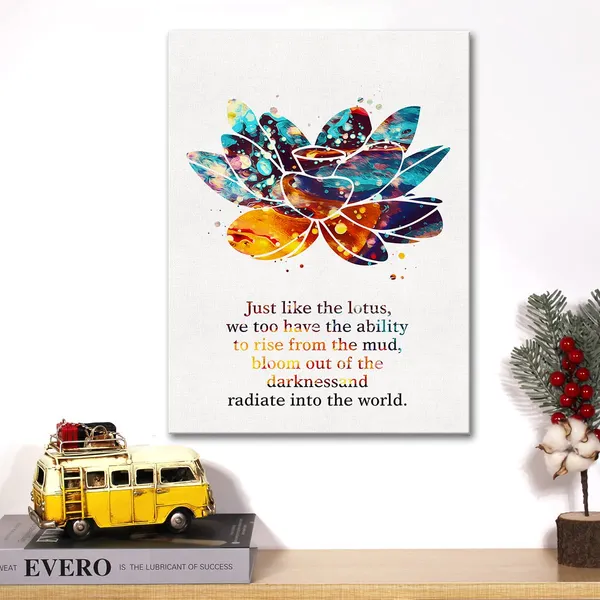 Multicolor_Just_Like_The_Lotus_Inspirational_Quote_Canvas_Wall_Art_Lotus_Flower_Watercolor_Canvas_Print_Positive_Canvas_Painting_Wall_Decor_Framed_Gift_12_X_16_Inch