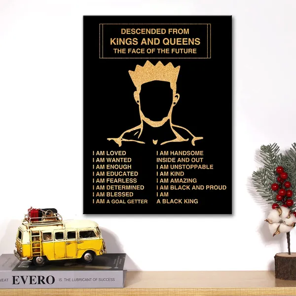 Multicolor_Black_King_Canvas_Wall_Art_Inspirational_Affirmations_Men_Self-Care_Positive_Quotes_Gold_Foil_Art_Print_Framed_Canvas_Painting_Artwork_Home_Decor_Gifts_12_X_16_Inch