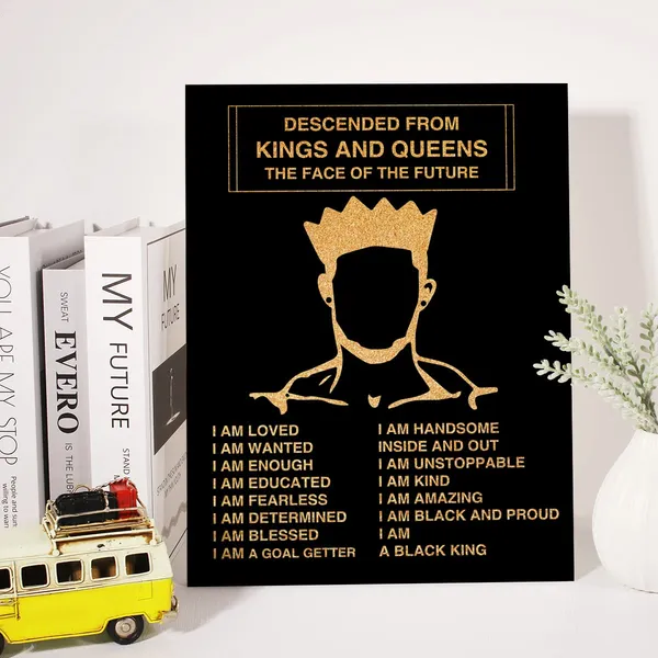 Multicolor_Black_King_Canvas_Wall_Art_Inspirational_Affirmations_Men_Self-Care_Positive_Quotes_Gold_Foil_Art_Print_Framed_Canvas_Painting_Artwork_Home_Decor_Gifts_12_X_16_Inch
