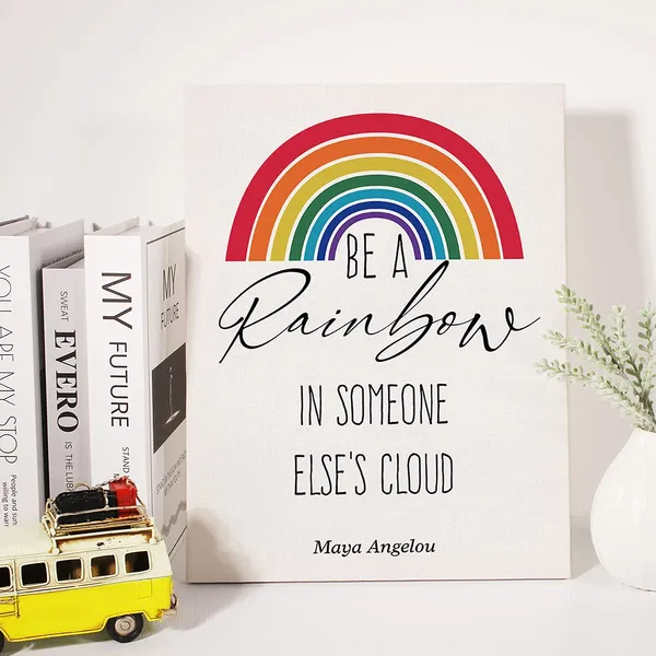 Multicolor_Inspirational_Canvas_Wall_Art_Motivational_Be_Rainbow_In_Someone_Else'S_Cloud_Canvas_Print_Positive_Canvas_Painting_Wall_Decor_Framed_Gift_12_X_16_Inch