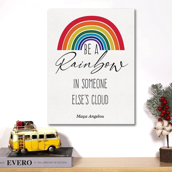 Multicolor_Inspirational_Canvas_Wall_Art_Motivational_Be_Rainbow_In_Someone_Else'S_Cloud_Canvas_Print_Positive_Canvas_Painting_Wall_Decor_Framed_Gift_12_X_16_Inch