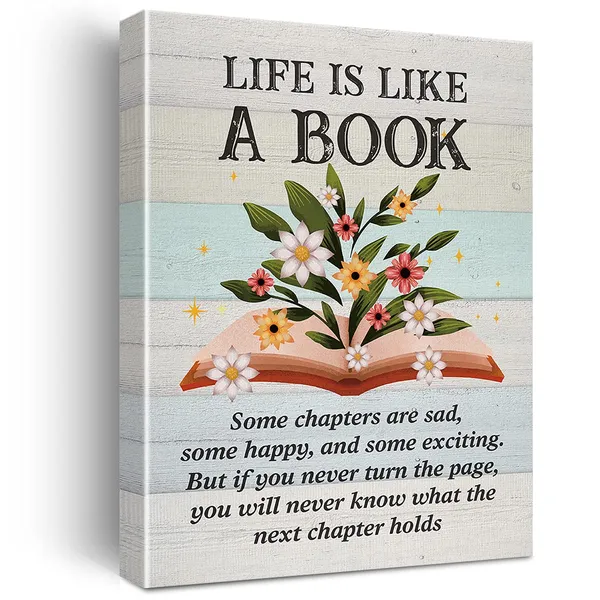Multicolor_Book_Quote_Canvas_Wall_Art_Motivational_Life_Is_Like_A_Book_Canvas_Print_Reading_Quotes_Painting_Office_Home_Wall_Decor_Framed_Book_Lovers_Gift_12_X_16_Inch