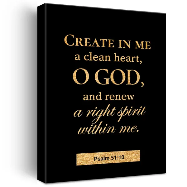 Multicolor_Christian_Gold_Foil_Canvas_Wall_Art_Motivational_Psalm_51:10_Create_In_Me_A_Clean_Heart_Print_Framed_Canvas_Painting_Artwork_Home_Decor_Gifts_12_X_16_Inch