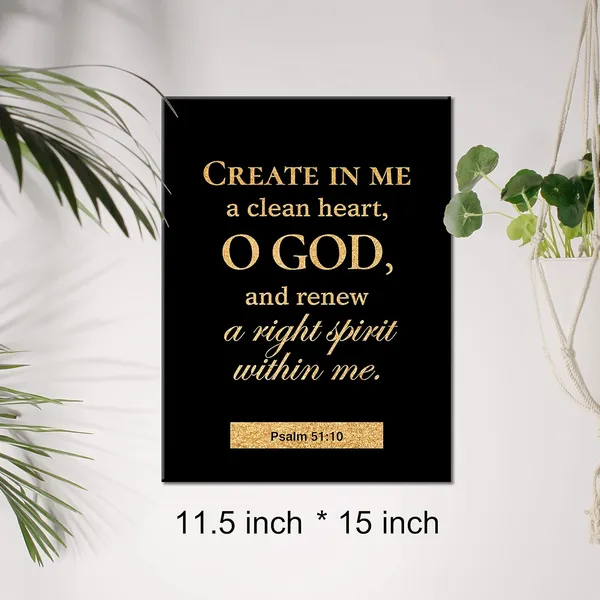 Multicolor_Christian_Gold_Foil_Canvas_Wall_Art_Motivational_Psalm_51:10_Create_In_Me_A_Clean_Heart_Print_Framed_Canvas_Painting_Artwork_Home_Decor_Gifts_12_X_16_Inch