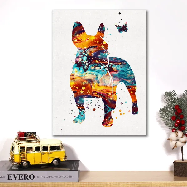 Multicolor_Watercolor_French_Bulldog_Dog_Canvas_Wall_Art_Pet_Puppy_Dog_Canvas_Print_Painting_Poster_Wall_Decor_Framed_Dog_Lovers_Gifts_12_X_16_Inch
