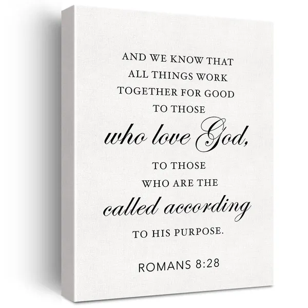 Multicolor_Christian_Canvas_Wall_Art_Motivational_Romans_8:28_Canvas_Print_Scripture_Bible_Verse_Painting_Home_Wall_Decor_Framed_Baptism_Gift_12_X_16_Inch