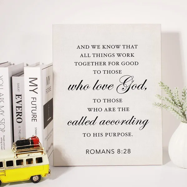 Multicolor_Christian_Canvas_Wall_Art_Motivational_Romans_8:28_Canvas_Print_Scripture_Bible_Verse_Painting_Home_Wall_Decor_Framed_Baptism_Gift_12_X_16_Inch
