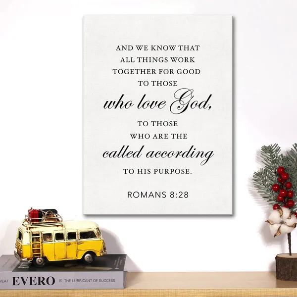 Multicolor_Christian_Canvas_Wall_Art_Motivational_Romans_8:28_Canvas_Print_Scripture_Bible_Verse_Painting_Home_Wall_Decor_Framed_Baptism_Gift_12_X_16_Inch