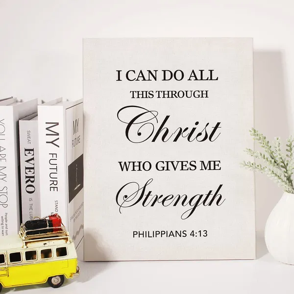 Multicolor_Christian_Canvas_Wall_Art_Motivational_Philippians_4:13_I_Can_Do_All_This_Through_Christ_Canvas_Print_Scripture_Bible_Verse_Painting_Home_Wall_Decor_Framed_Gift_12_X_16_Inch