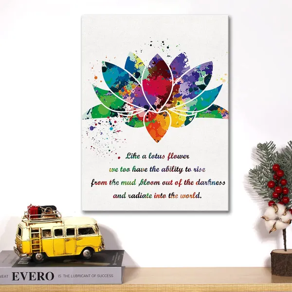 Multicolor_Just_Like_The_Lotus_Inspirational_Quote_Canvas_Wall_Art_Lotus_Watercolor_Canvas_Print_Positive_Canvas_Painting_Wall_Decor_Framed_Motivational_Gift_12_X_16_Inch