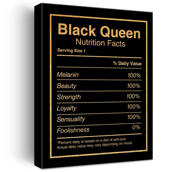 Multicolor_Black_Woman_Canvas_Wall_Art_Motivational_Black_Queen_Nutrition_Facts_Quotes_Gold_Foil_Art_Print_Framed_Canvas_Painting_Artwork_Home_Decor_Gifts_12_X_16_Inch