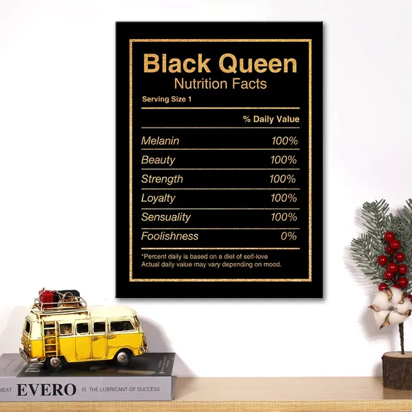 Multicolor_Black_Woman_Canvas_Wall_Art_Motivational_Black_Queen_Nutrition_Facts_Quotes_Gold_Foil_Art_Print_Framed_Canvas_Painting_Artwork_Home_Decor_Gifts_12_X_16_Inch