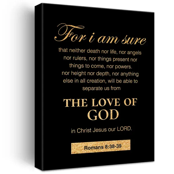Multicolor_Christian_Gold_Foil_Canvas_Wall_Art_Motivational_Romans_8:38-39_|_For_I_Am_Sure_Print_Framed_Canvas_Painting_Artwork_Home_Decor_Gifts_12_X_16_Inch