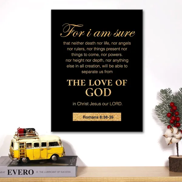 Multicolor_Christian_Gold_Foil_Canvas_Wall_Art_Motivational_Romans_8:38-39_|_For_I_Am_Sure_Print_Framed_Canvas_Painting_Artwork_Home_Decor_Gifts_12_X_16_Inch