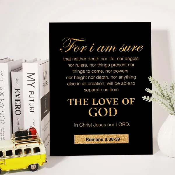 Multicolor_Christian_Gold_Foil_Canvas_Wall_Art_Motivational_Romans_8:38-39_|_For_I_Am_Sure_Print_Framed_Canvas_Painting_Artwork_Home_Decor_Gifts_12_X_16_Inch