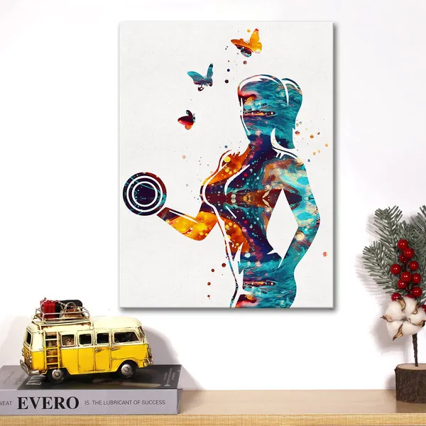 Multicolor_Watercolor_Fitness_Girl_Canvas_Wall_Art_Vet_Clinic_Canvas_Print_Painting_Hospital_Wall_Decor_Framed_Gifts_12_X_16_Inch