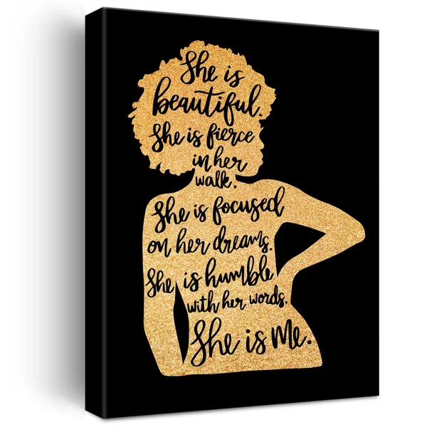 Multicolor_Black_Woman_Canvas_Wall_Art_Motivational_She_Is_Black_Girl_Magic_Gold_Foil_Art_Print_Framed_Canvas_Painting_Artwork_Home_Decor_Gifts_12_X_16_Inch
