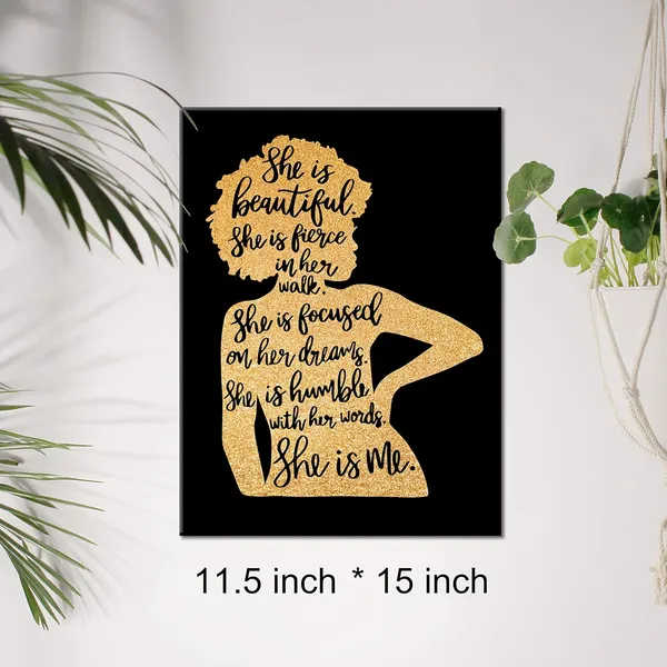 Multicolor_Black_Woman_Canvas_Wall_Art_Motivational_She_Is_Black_Girl_Magic_Gold_Foil_Art_Print_Framed_Canvas_Painting_Artwork_Home_Decor_Gifts_12_X_16_Inch