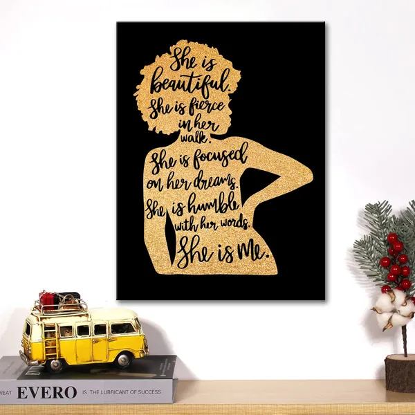Multicolor_Black_Woman_Canvas_Wall_Art_Motivational_She_Is_Black_Girl_Magic_Gold_Foil_Art_Print_Framed_Canvas_Painting_Artwork_Home_Decor_Gifts_12_X_16_Inch