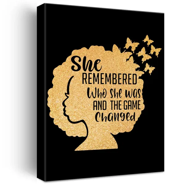 Multicolor_Black_Woman_Canvas_Wall_Art_Motivational_She_Remembered_Who_She_Was_Positive_Quotes_Gold_Foil_Art_Print_Framed_Canvas_Painting_Artwork_Home_Decor_Gifts_12_X_16_Inch