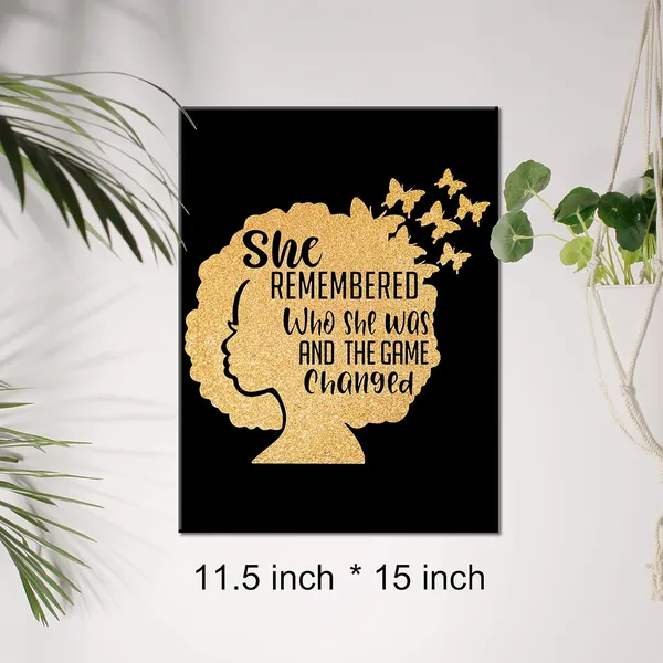 Multicolor_Black_Woman_Canvas_Wall_Art_Motivational_She_Remembered_Who_She_Was_Positive_Quotes_Gold_Foil_Art_Print_Framed_Canvas_Painting_Artwork_Home_Decor_Gifts_12_X_16_Inch