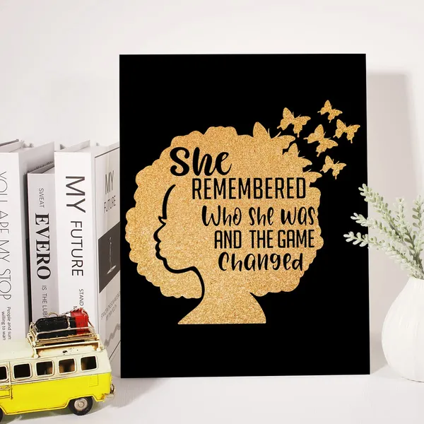 Multicolor_Black_Woman_Canvas_Wall_Art_Motivational_She_Remembered_Who_She_Was_Positive_Quotes_Gold_Foil_Art_Print_Framed_Canvas_Painting_Artwork_Home_Decor_Gifts_12_X_16_Inch