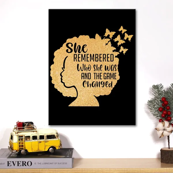 Multicolor_Black_Woman_Canvas_Wall_Art_Motivational_She_Remembered_Who_She_Was_Positive_Quotes_Gold_Foil_Art_Print_Framed_Canvas_Painting_Artwork_Home_Decor_Gifts_12_X_16_Inch