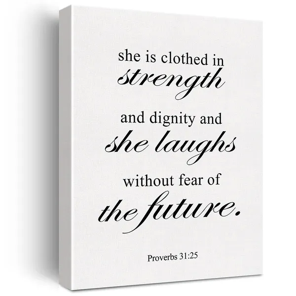 Multicolor_Christian_Canvas_Wall_Art_Proverbs_31:25_She_Is_Clothed_In_Strength_And_Dignity_Canvas_Print_Positive_Scripture_Canvas_Painting_Religious_Home_Wall_Decor_Framed_Gift_12_X_16_Inch