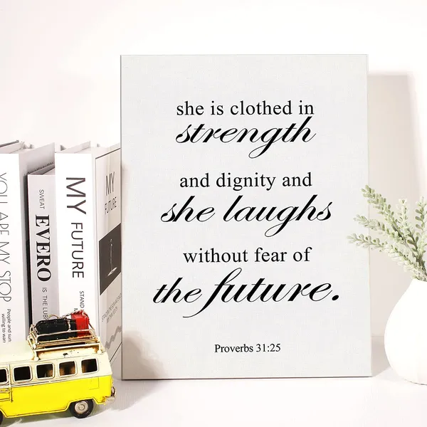 Multicolor_Christian_Canvas_Wall_Art_Proverbs_31:25_She_Is_Clothed_In_Strength_And_Dignity_Canvas_Print_Positive_Scripture_Canvas_Painting_Religious_Home_Wall_Decor_Framed_Gift_12_X_16_Inch