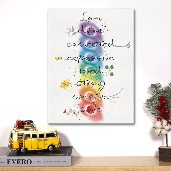 Multicolor_Inspirational_7_Chakra_Meditation_Quote_Canvas_Wall_I_Am_Divine_Connected_Expressive_Canvas_Print_Positive_Poster_Painting_Wall_Decor_Framed_Gift_12_X_16_Inch