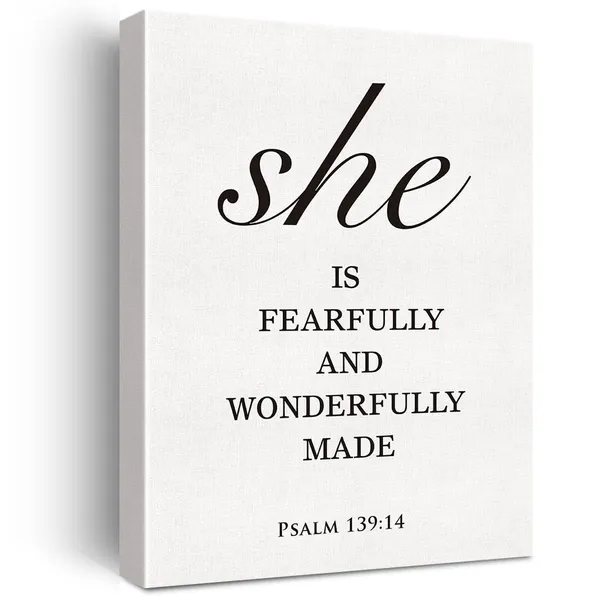 Multicolor_Christian_Canvas_Wall_Art_Motivational_She_Is_Fearfully_And_Wonderfully_Made_Psalm_139:14_Canvas_Print_Scripture_Bible_Verse_Painting_Home_Wall_Decor_Framed_Gift_12_X_16_Inch