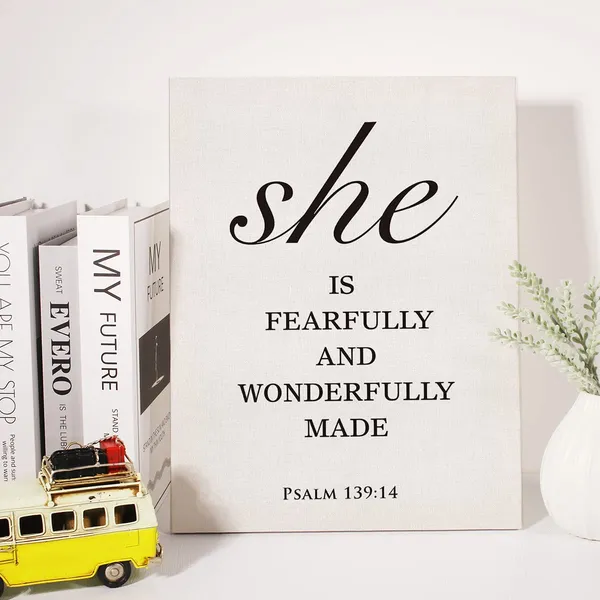 Multicolor_Christian_Canvas_Wall_Art_Motivational_She_Is_Fearfully_And_Wonderfully_Made_Psalm_139:14_Canvas_Print_Scripture_Bible_Verse_Painting_Home_Wall_Decor_Framed_Gift_12_X_16_Inch