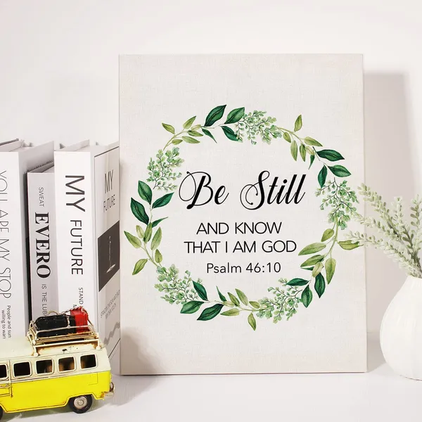 Multicolor_Christian_Canvas_Wall_Art_Motivational_Be_Still_And_Know_That_I_Am_God_Psalm_46:10_Canvas_Print_Positive_Scripture_Bible_Verse_Painting_Home_Wall_Decor_Framed_Nursery_Gift_12_X_16_Inch