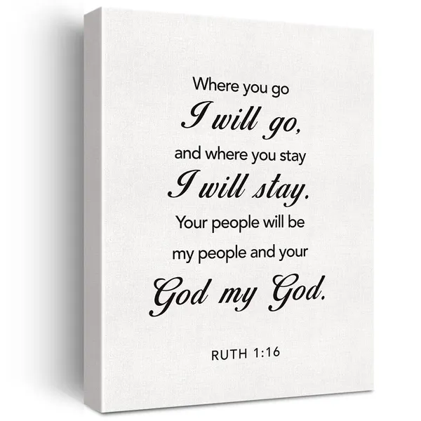 Multicolor_Christian_Canvas_Wall_Art_Wedding_Sign_Ruth_1:16_Where_You_Go_I_Will_Go_Canvas_Print_Scripture_Bible_Verse_Painting_Home_Wall_Decor_Framed_Nursery_Gift_12_X_16_Inch