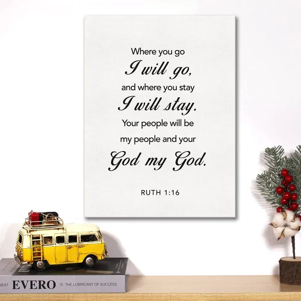 Multicolor_Christian_Canvas_Wall_Art_Wedding_Sign_Ruth_1:16_Where_You_Go_I_Will_Go_Canvas_Print_Scripture_Bible_Verse_Painting_Home_Wall_Decor_Framed_Nursery_Gift_12_X_16_Inch