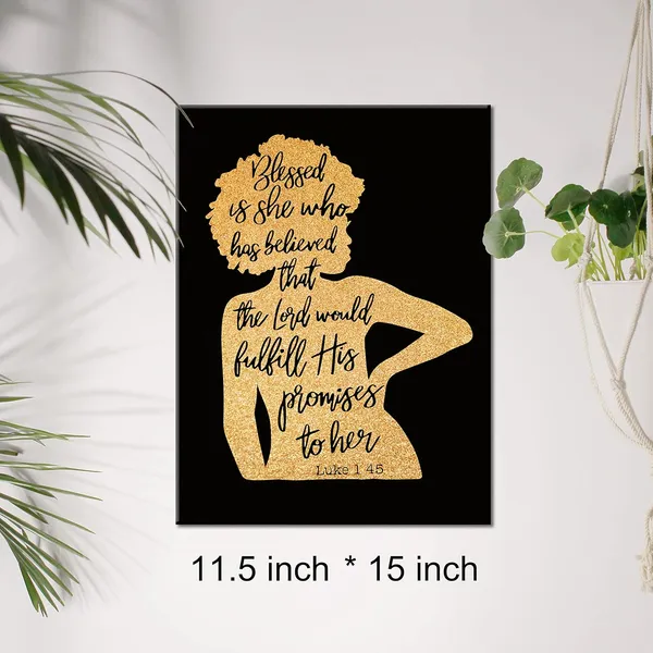 Multicolor_Black_Woman_Canvas_Wall_Art_Motivational_Luke_1:45_Christian_Gold_Foil_Art_Print_Framed_Canvas_Painting_Artwork_Home_Decor_Religious_Gifts_12_X_16_Inch
