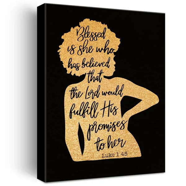 Multicolor_Black_Woman_Canvas_Wall_Art_Motivational_Luke_1:45_Christian_Gold_Foil_Art_Print_Framed_Canvas_Painting_Artwork_Home_Decor_Religious_Gifts_12_X_16_Inch