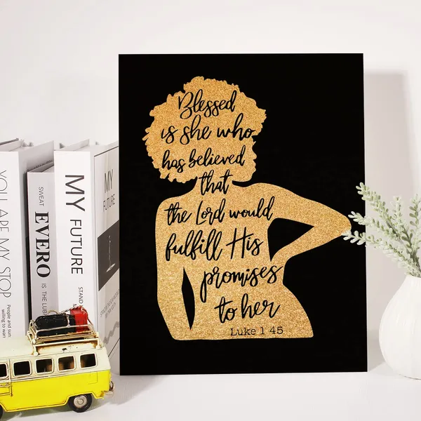 Multicolor_Black_Woman_Canvas_Wall_Art_Motivational_Luke_1:45_Christian_Gold_Foil_Art_Print_Framed_Canvas_Painting_Artwork_Home_Decor_Religious_Gifts_12_X_16_Inch